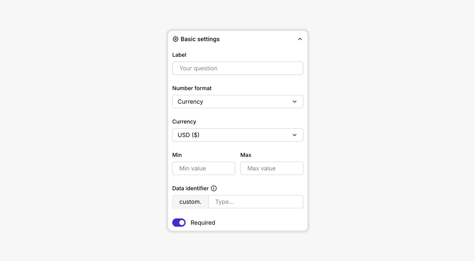 Currency question type in custom forms